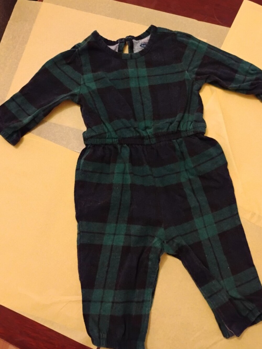 Old Navy Green and Navy Plaid Long-Sleeve Romper